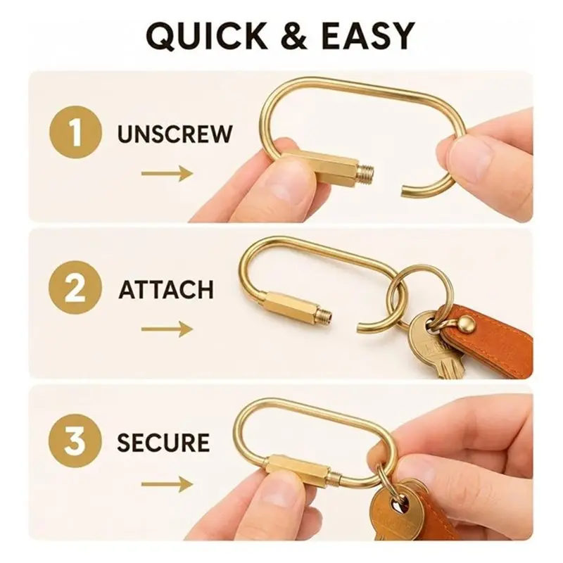 A53M-Gold Key Ring Set Featuring 12 Brass U-Shaped Locking Rings& 16 Split Rings For Keys, Bags, Charms