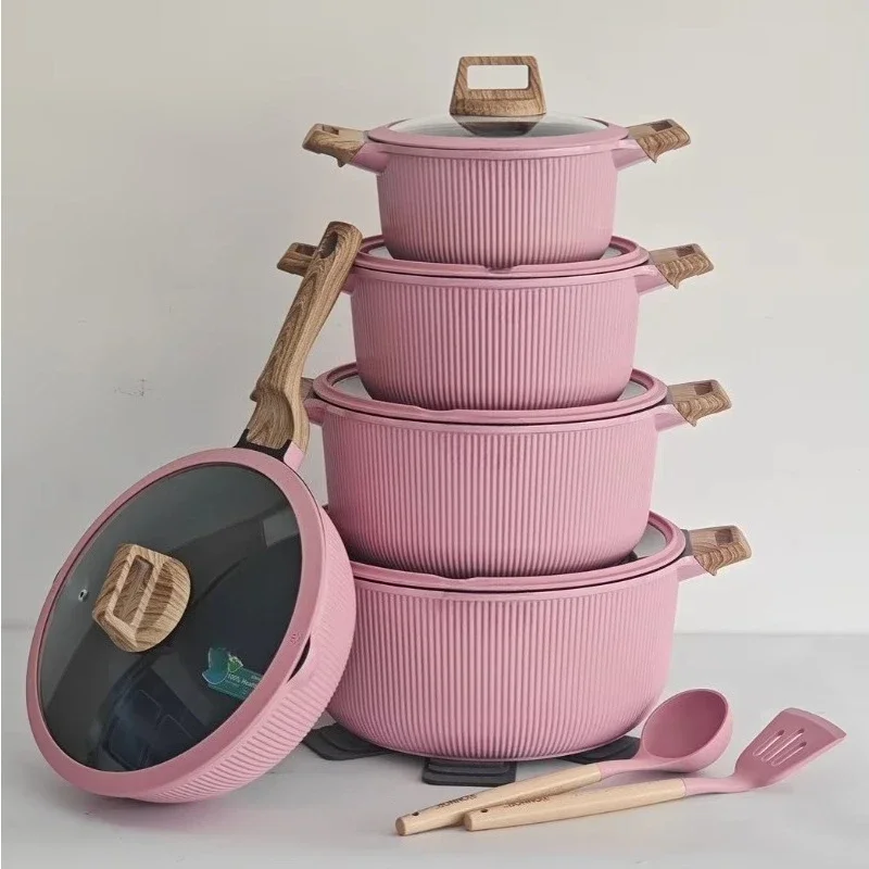 Milk Cooking Pot Set Aluminum Alloy Ceramic Coated Cookware Granite Non-Stick Pot Household