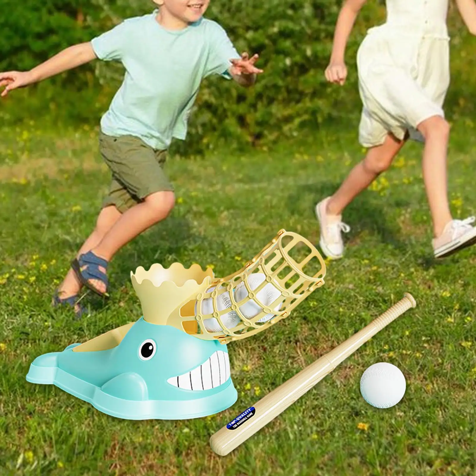 Kids Baseball Launcher Semi Automatic Pitching Toy Set with Bat and Balls for Children Outdoor Practice