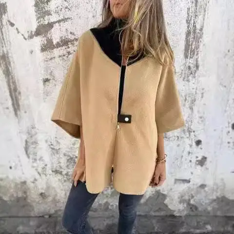 

Stand up Collar Jaet with Zipper Seven Sve Women's Woolen Outerwear Autumn Faion Polyester Fiber 00% Regular Sve