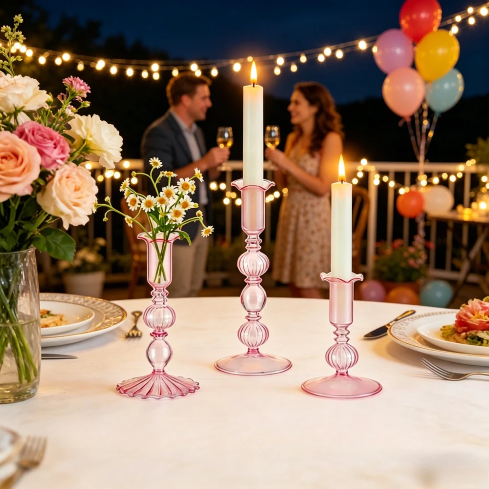 3Pcs Clear Candle Sticks Holder Modern Ribbed Taper Candlestick for Table Centerpiece Christmas Wedding Home Decorations