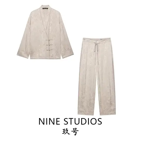 NINE ZAR Women's Fashion Suit Set Long Pants Floral Embroidery Double-breasted Jacket Autumn Spring Summer Winter Collection