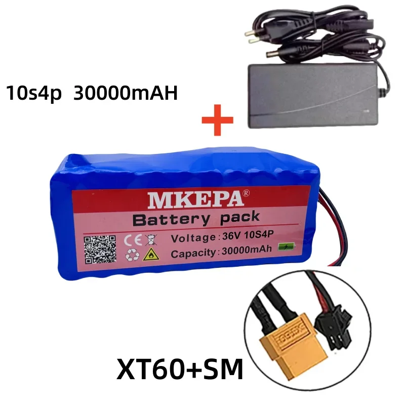 36V 10S4P 30Ah battery pack 500W high power battery 42V 30000mAh Ebike electric bicycle BMS 42v battery  plug+42Vcharger