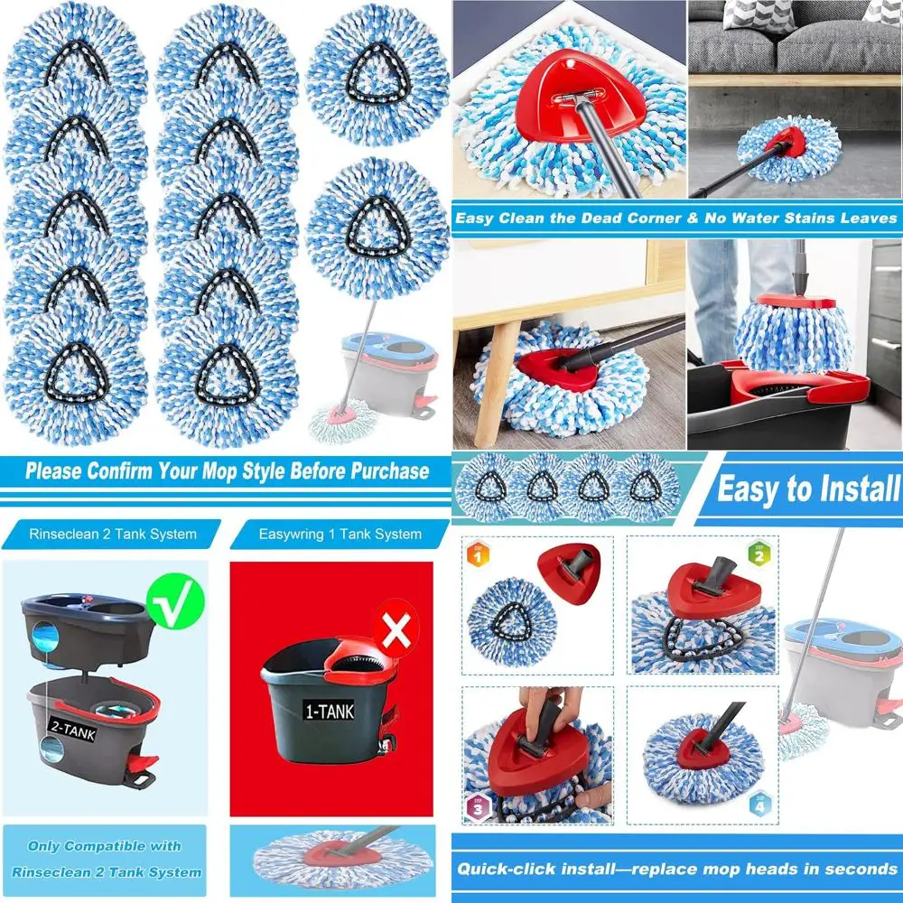 

Microfiber Spin Mop Heads - Replacement for RinseClean 2-Tank System, Easy Wring Floor Cleaning Mop Refills
