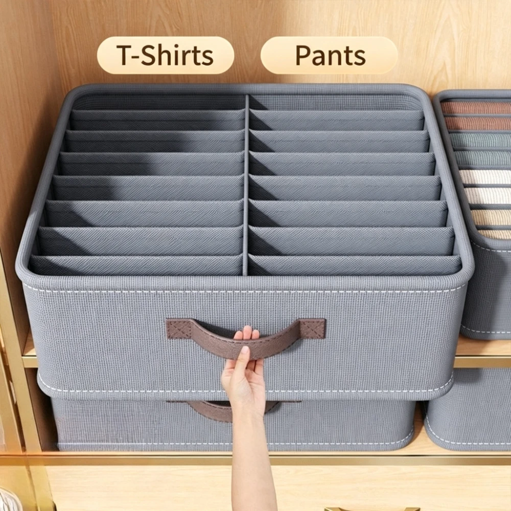 Foldable Fabric Clothes Storage Box with Handle Multi Grid Wardrobe Organizer Drawer Pants Sweater T-Shirt Storage Box