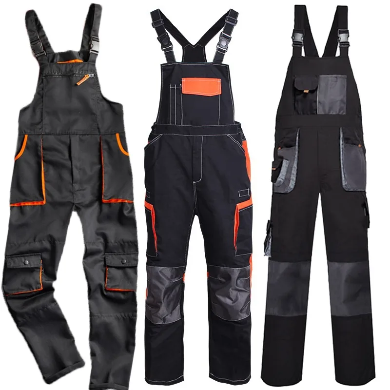 

Overall Casual Worker Clothing Plus Size Sleeveless Bib Pants Protective Coverall Strap Jumpsuits Fly Pockets Uniforms S-4XL