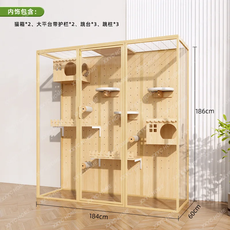 

M Aluminum alloy cat villa solid wood cat cage large space