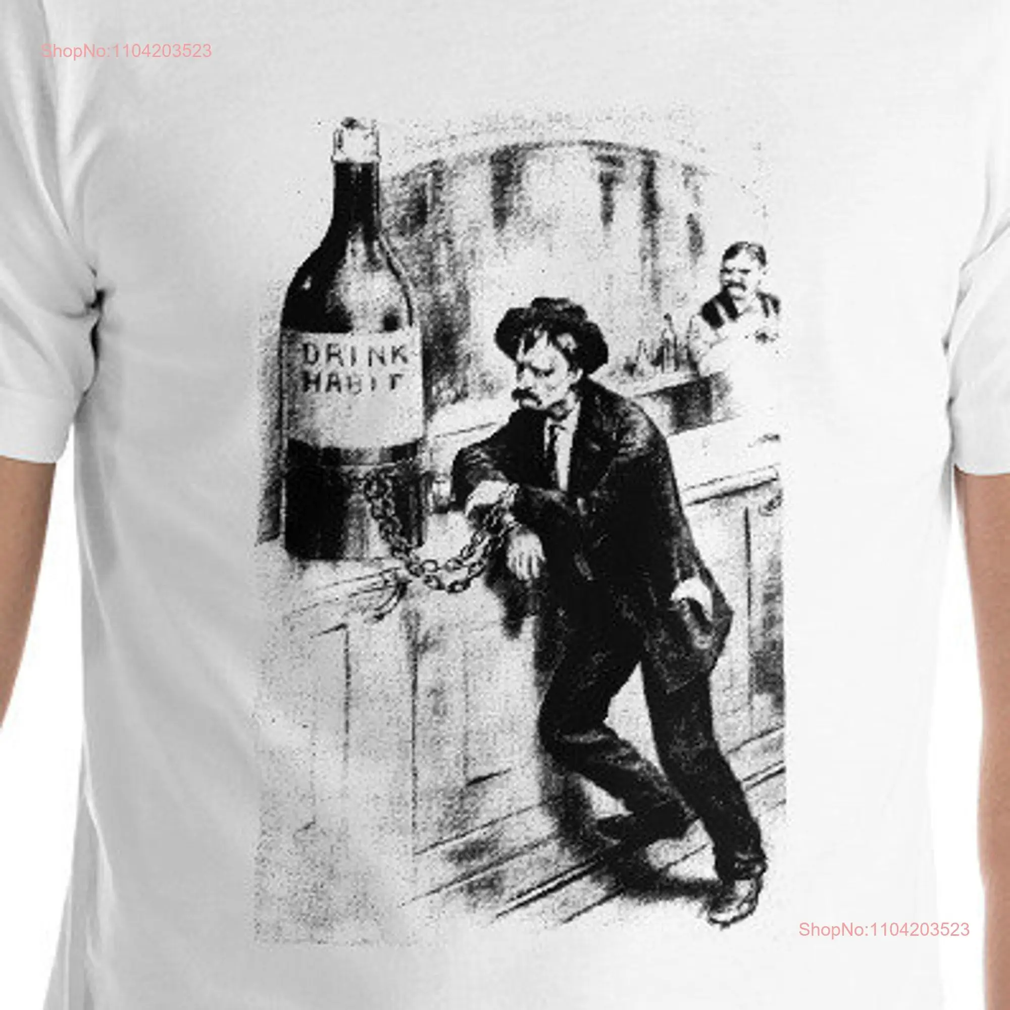 Alcohol T Shirt Chained to the Drink Habit Edwardian Prohibtion Booze Drinking Addiction Bartender  long or short sleeves