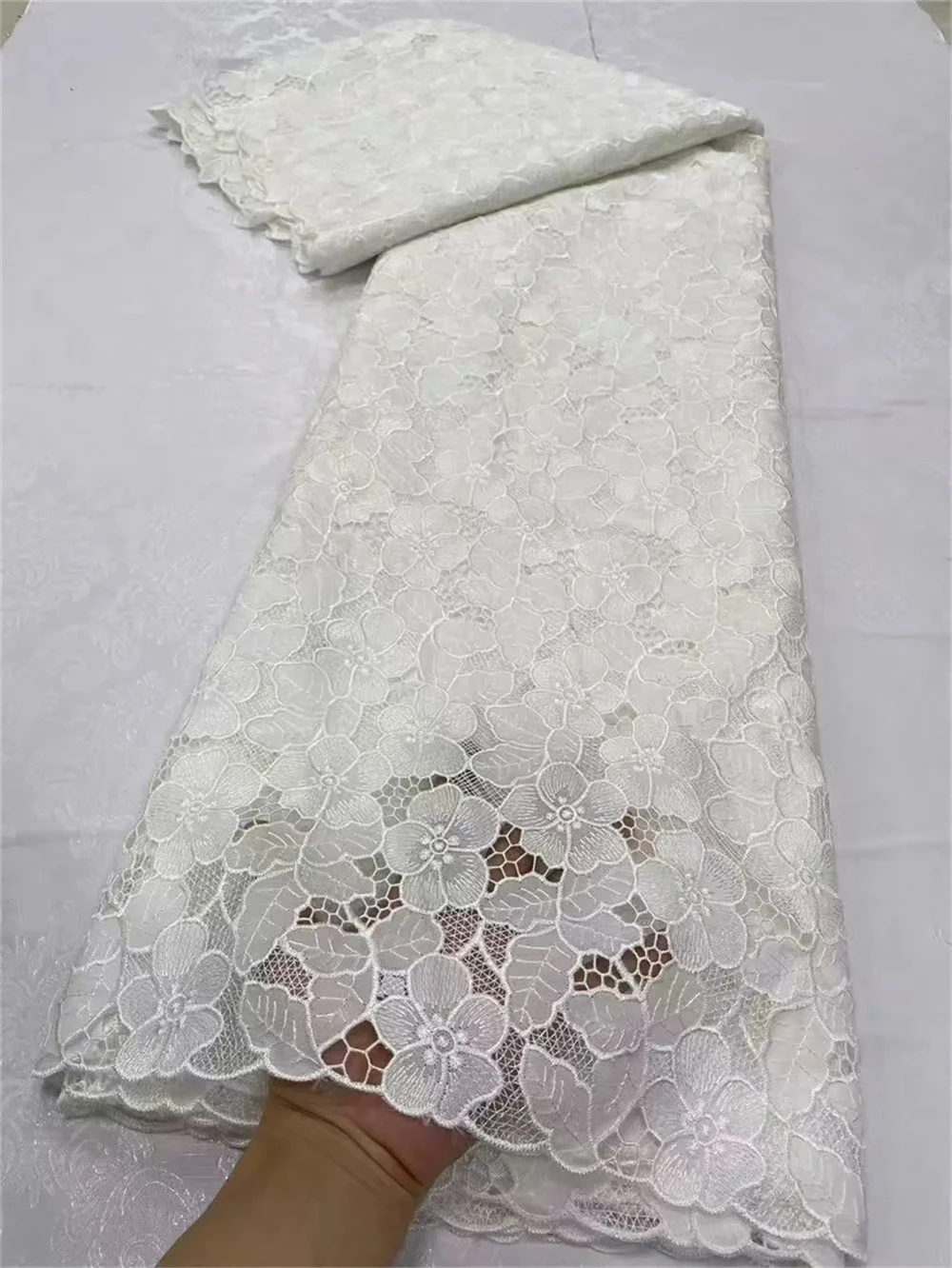 

5 Yards Latst Pink African Milk Silk Cord Lace Fabric, Water Soluble, Nigerian Guipure, Lace with Stones,2025 High Quality