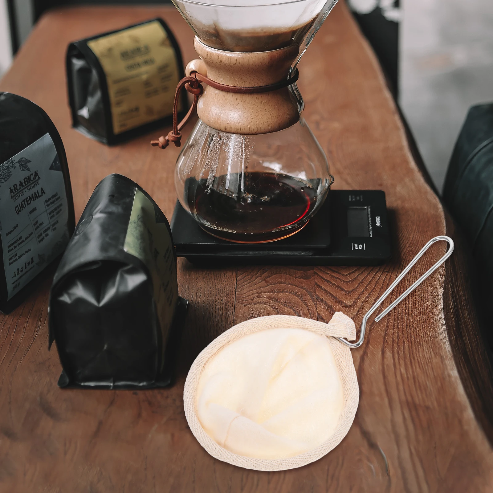 

6pcs Coffee Reusable Stainless Steel Kitchen Strainer Fine Mesh Travel Drip Handle Coffee Filter Bag Flannel Gifts