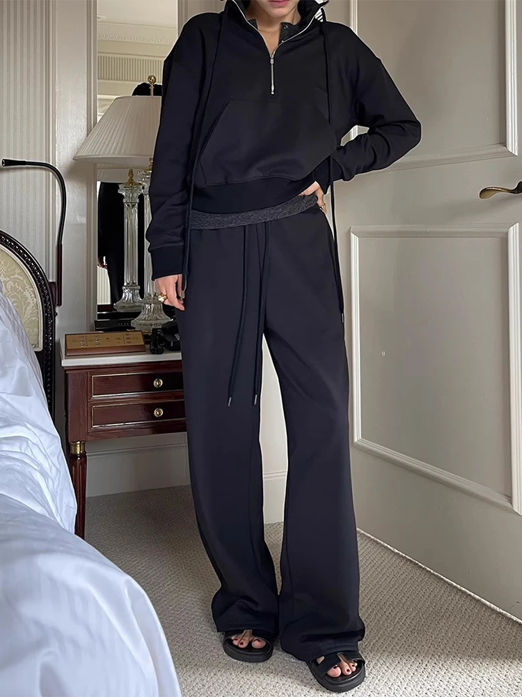 

Chic ort Casual Sweatirt Women's Versatile f Zip High Waist Straight Leg Long Pants Autumn Faion Set Commute Sle