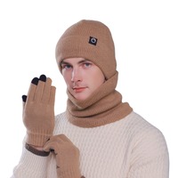Casual Warm Cap Winter Glove Cap Set Neck Warmer Bucket Hat Knitted Hat Gloves Scarf Solid Color 3Pcs Set Solid Beanie Men Male