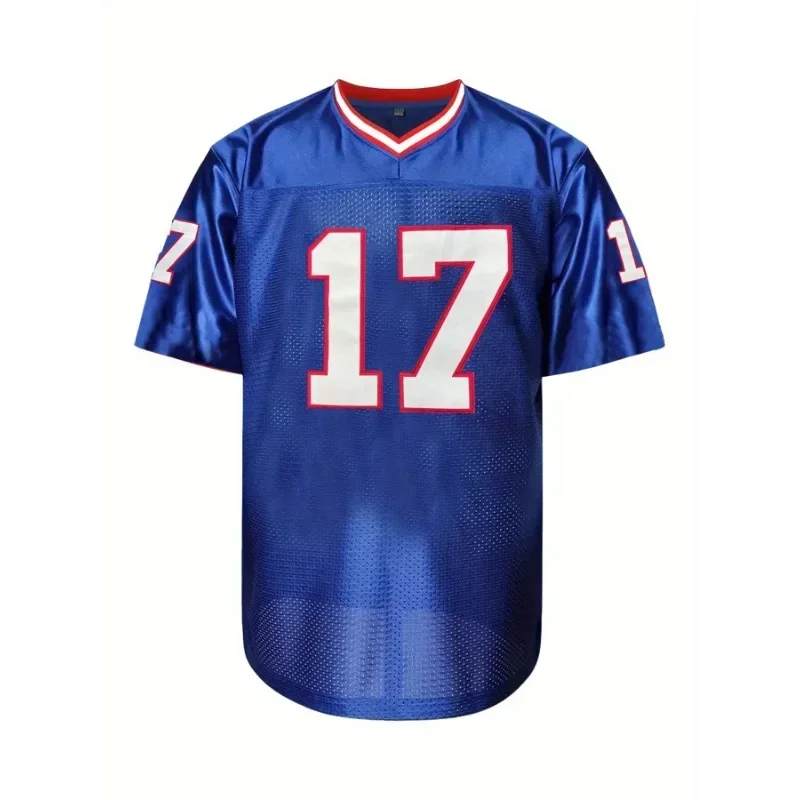 Men's #17 Retro Mesh Embroidered Buffalo Football Jersey-Breathable V-Neck Short Sleeve Sports Tee for Training & Competition