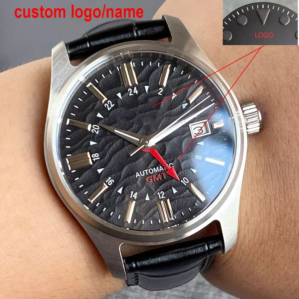 

Custom Business Pilot 39mm Mature Black Sapphire Crystal 200m Waterproof Japan NH34A GMT Mechanical Automatic Men's Watch