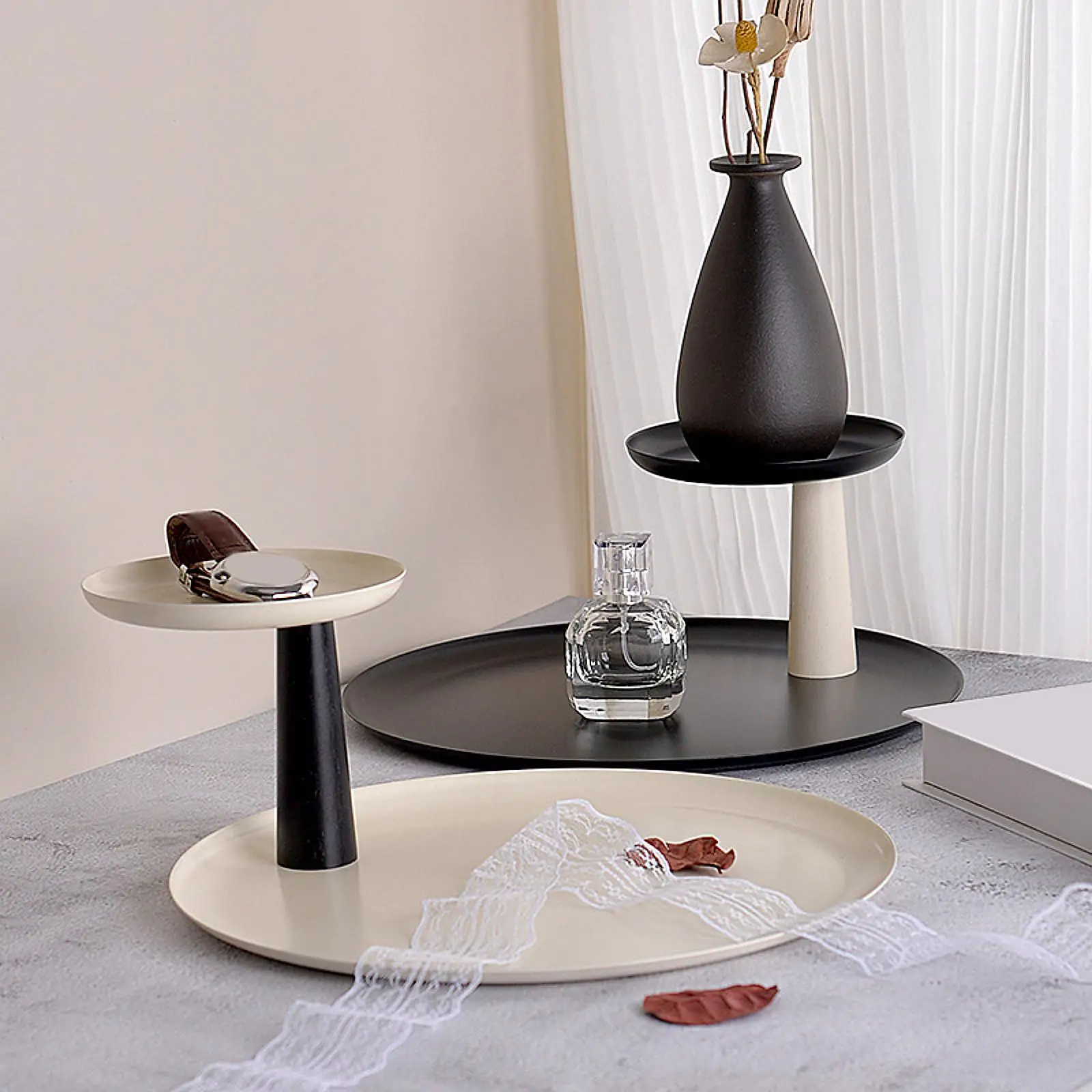 

Serving Tier Tray Desktop Storage Tray Accessory Tray Holder Round Jewelry Towel