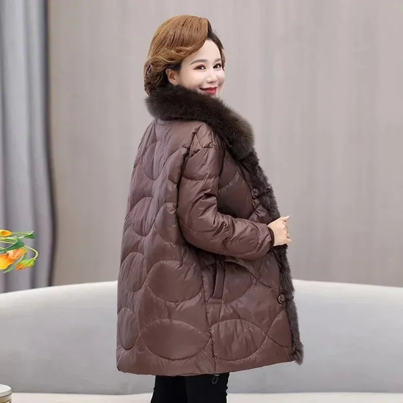 Down Jacket Women Autumn Winter 2023 New Temperament Versatile White Duck Down Coat Women Large Size Fur Collar Long Parkas