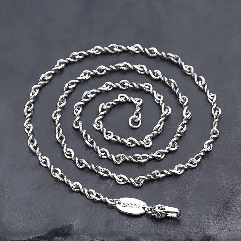 

S925 sterling silver necklace with heart to intertwin men and women knotted punk trendyk-style retro distressed jewelry