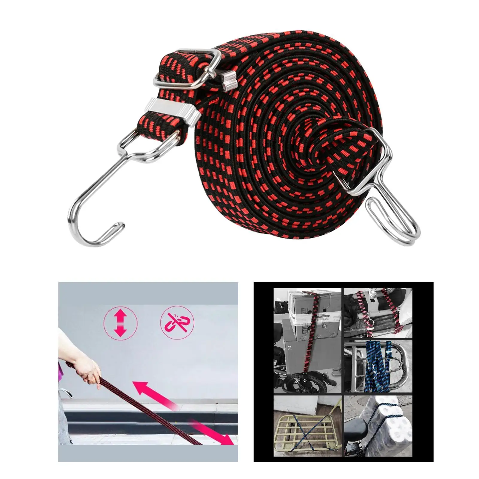 2-3 Pak Voor Zware Elastische Bungee Koord Reisbagageband Met Haken Rood 2M