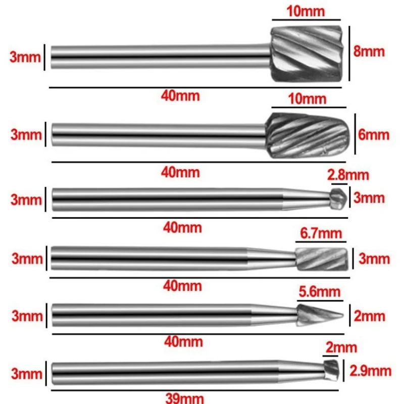 6Pcs Tungsten steel Router Drill Bits Set Milling Cutter Rotary Burr Tool CNC Engraving Abrasive Tools Wood Metal Milling Cutter