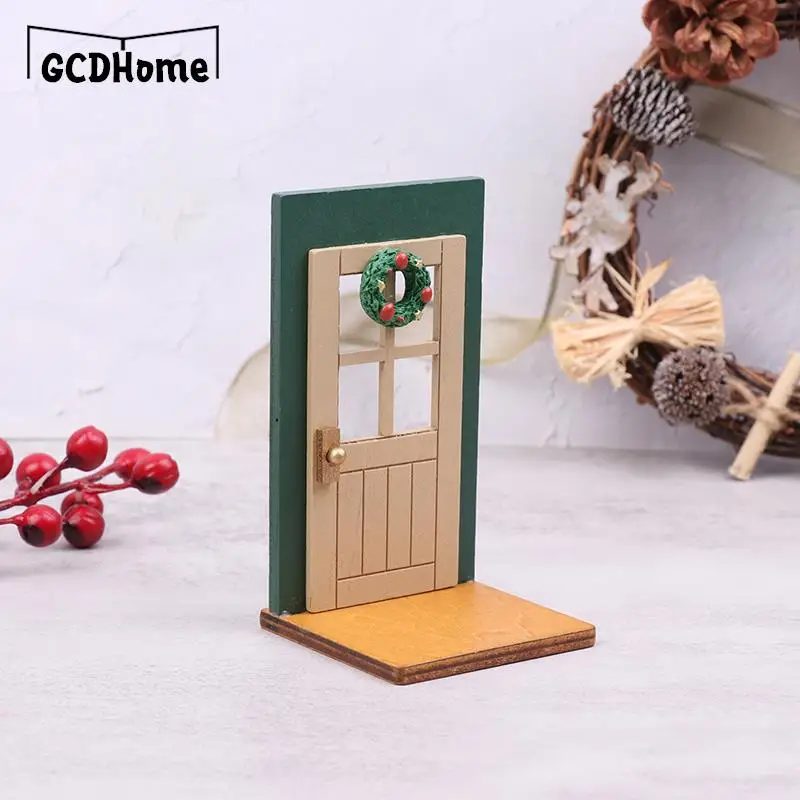 1PC Mini Wooden Christmas Door Miniature Dollhouse Furniture Model DIY Accessories Kids Garden Scenes Decoration Toys Gift