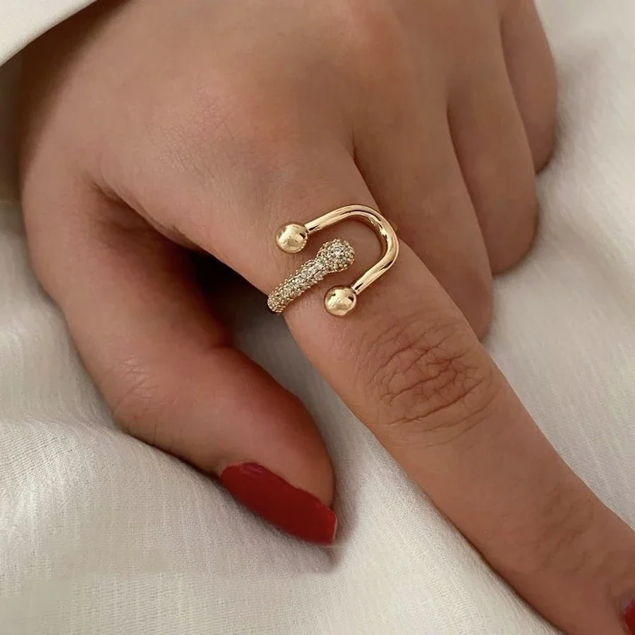 Zircon Double Crossed Shape Rings ForWomen Gold Plated Stainless Steel CrossRing Luxury Wedding Couple RingsAesthetic Jewerly
