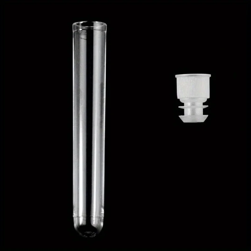 50Pcs Clear Plastic Test Tubes with White Screw Caps Sample Containers Bottles Push Caps 12X75mm