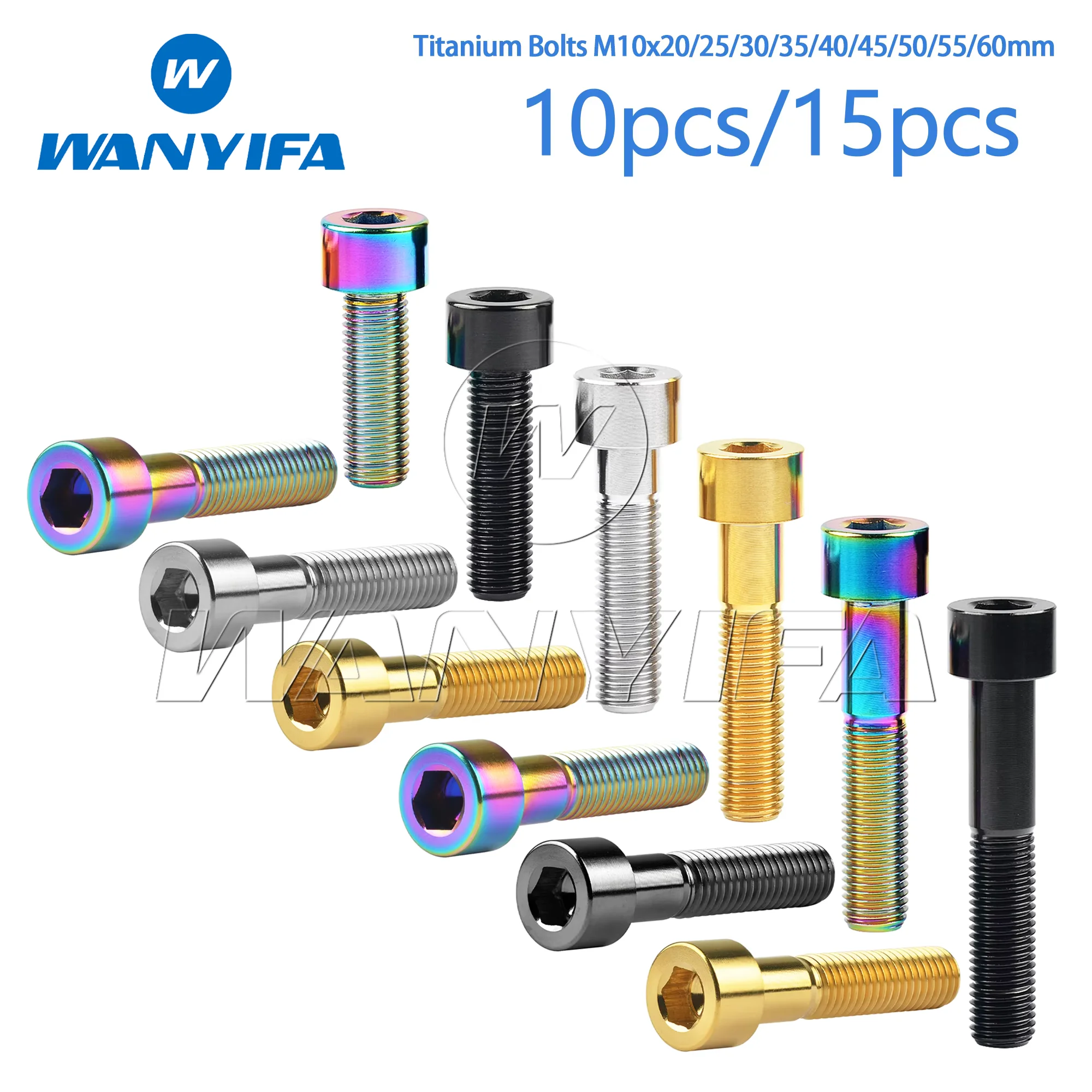 Wanyifa Titanium Bolts M10x20/25/30/35/40/45/50/55/60mm Pitch 1.25/1.5 mm Square Head Hexagon Socket  for Motorcycle 10/15pcs