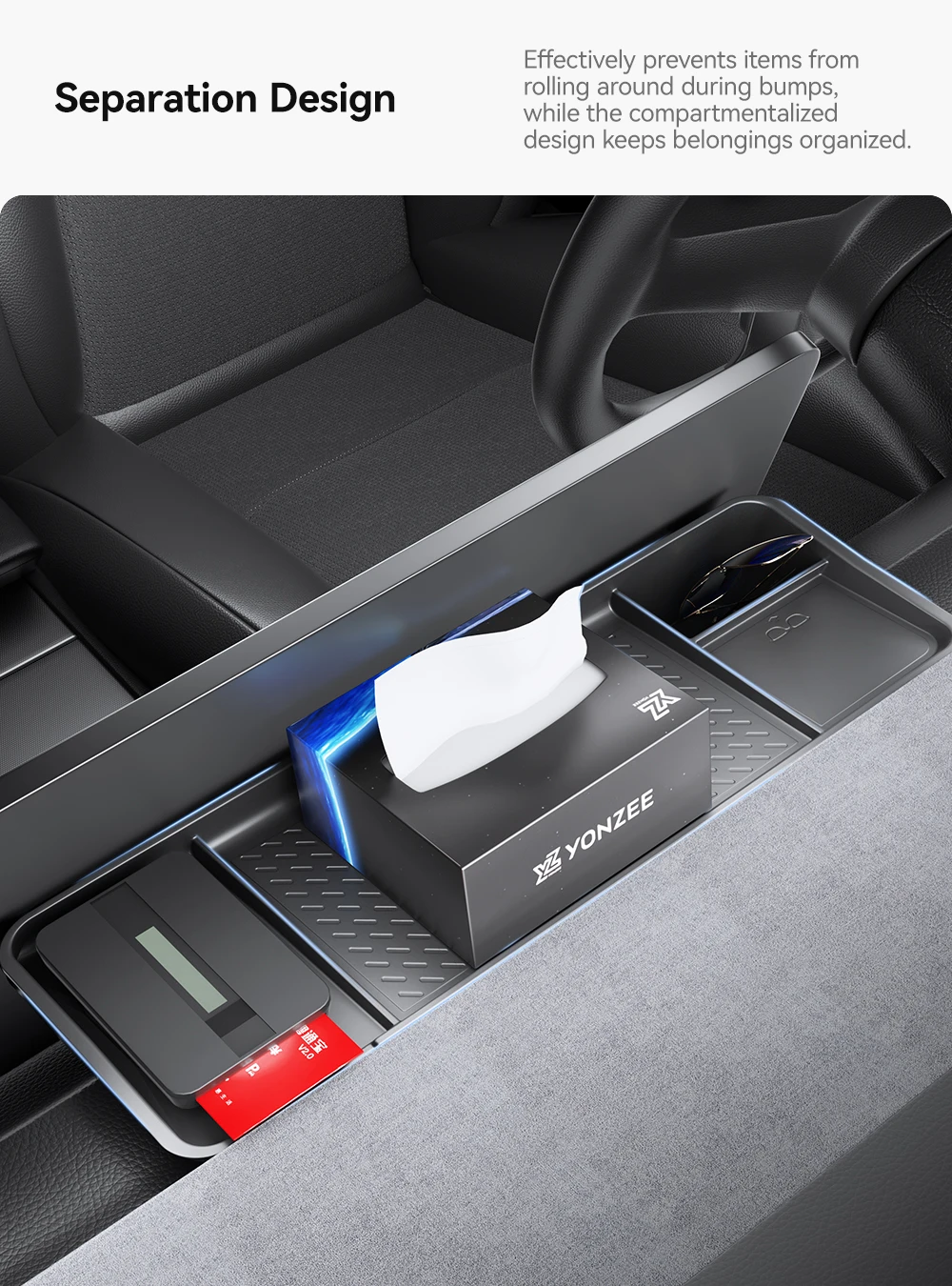 Aufbewahrungsbox für die Rückseite des Displays, Organizer, Halterung für das Armaturenbrett, Taschentuchbox, Zubehör für Tesla Model Y Juniper, Model 3 Highland. – Detail 5