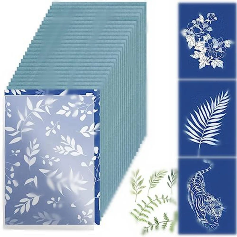 Papier Cyanotype Sun Art pour Enfants et Adultes, Papier à Dessin Solaire, Papier d'Impression Nature, Artisanat d'Art, 30 Feuilles