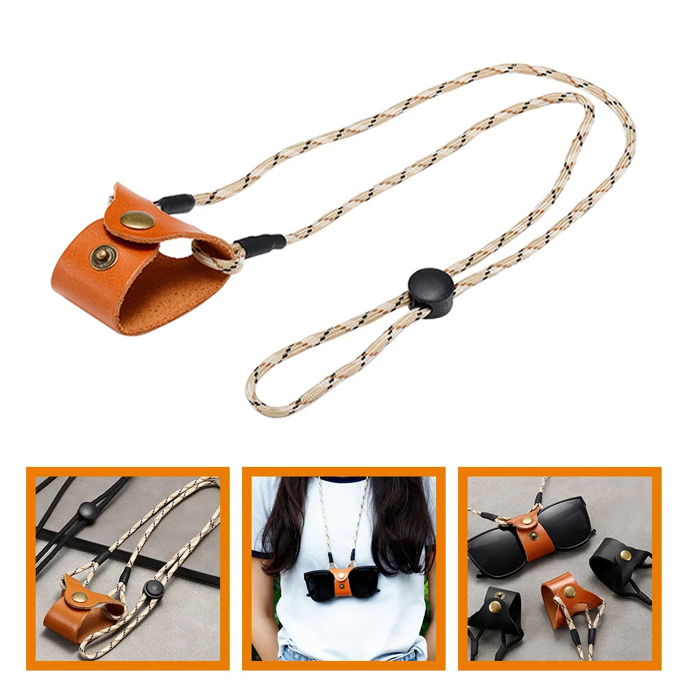 Tragbarer Brillenriemen, gelb, braun, Doppelschnalle, Sonnenbrillen-Lanyard-Tasche, PU-Material, Brillenhalter um den Hals, stilvoll