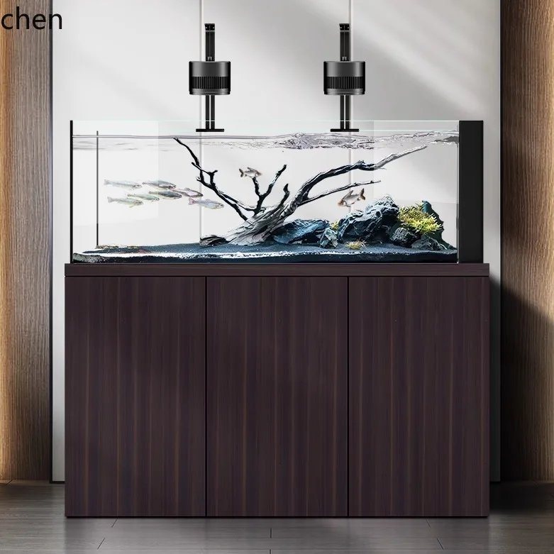 Native Stream Aquarium Fish Tank Living Room Household Floor Glass Ecological Aquarium Bottom Filter Ultra White