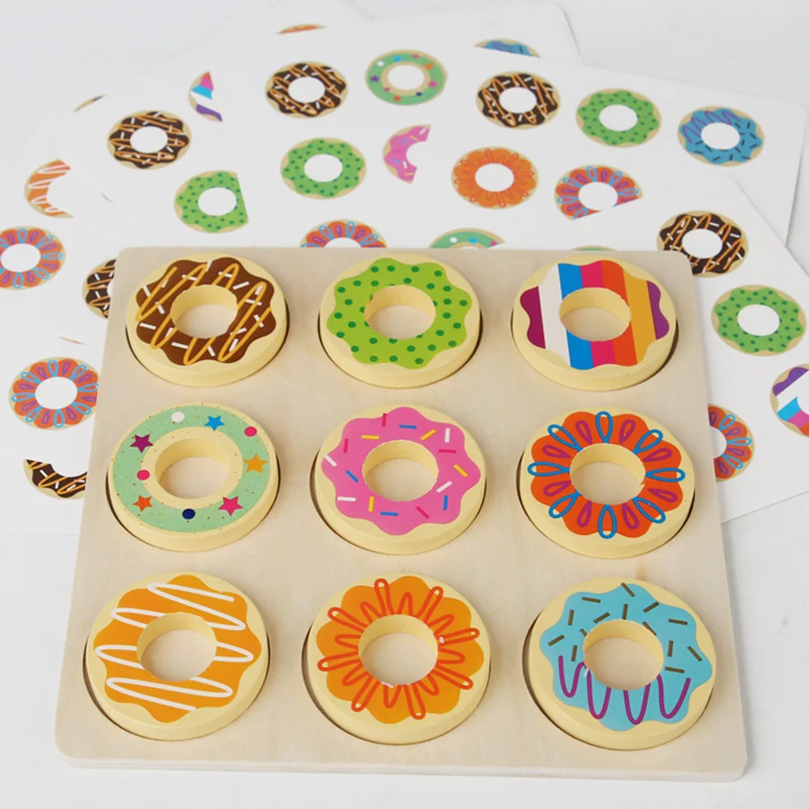 Wooden Children's Fun Donut Matching Color Cognition Pairing Early Education Puzzle Logical Thinking Training Educational Toys