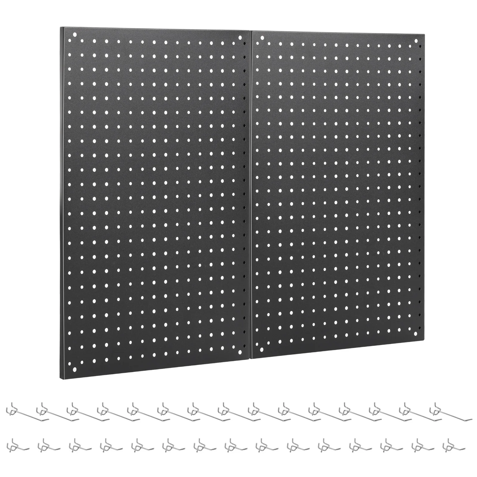 

2 PCS Metal Peg Board Panels Black Modular Wall Organizer Kit Pegboard Wall Panels with 30 Hooks for Home Tools Storages