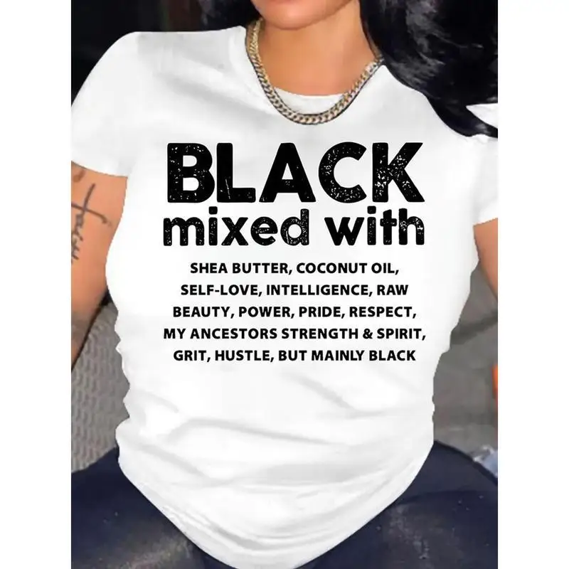 

Black T-shirt, Black Mixed With Print Shirt, Funny Slogan Top, Casual Unisex Shirt, Melanin Poppin Gift