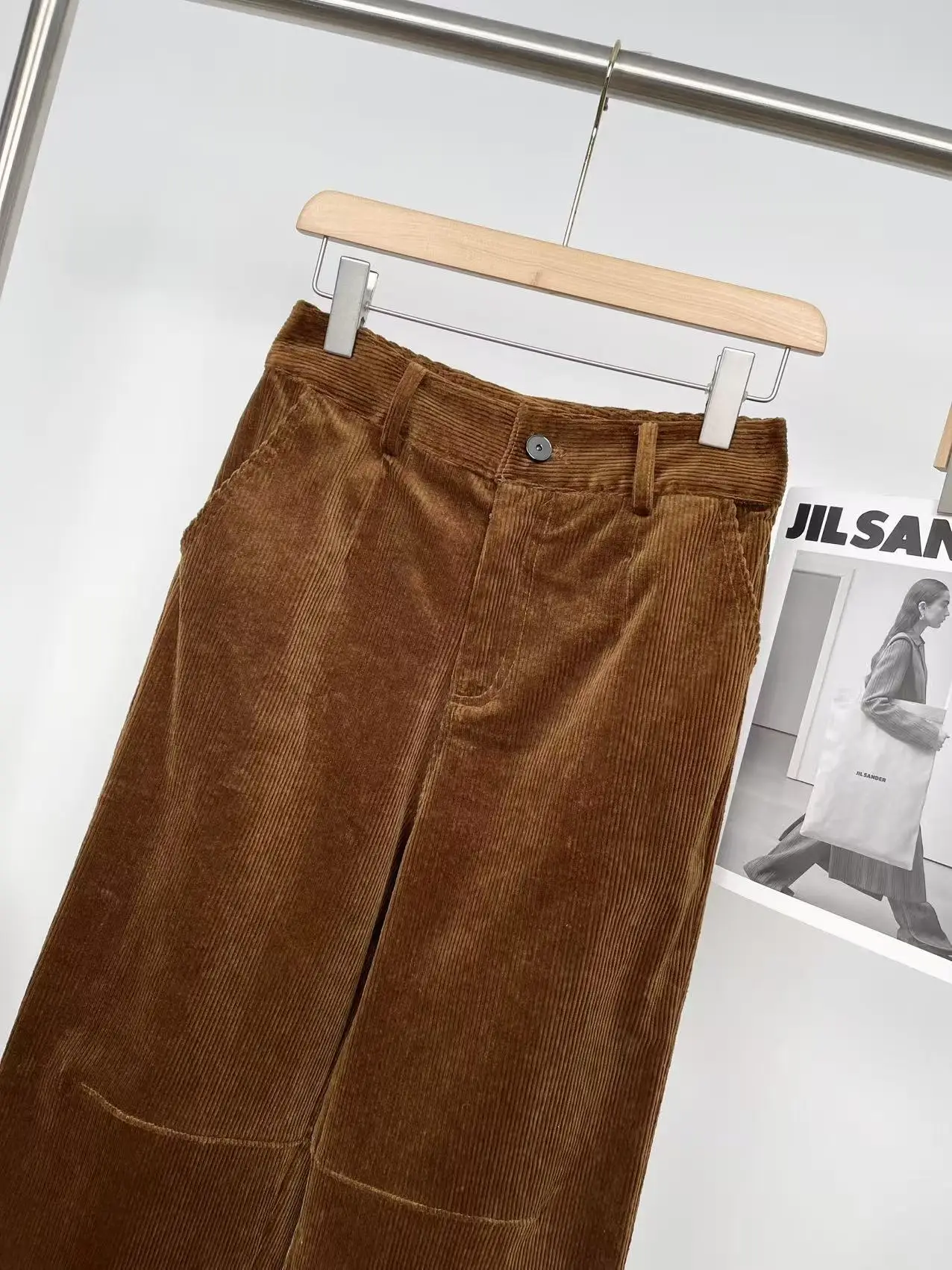 여성용 고급 비즈 장식 스트라이프 코듀로이 캐주얼 팬츠 와이드 레그 바지