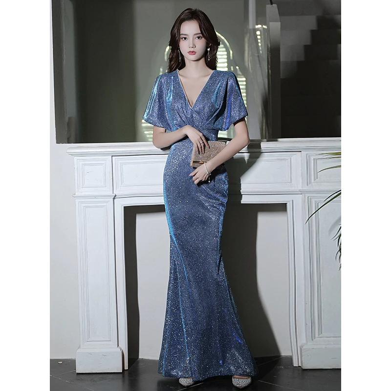 

Ele Blue Slim Fit Fi Tail Dr Women's Evening Gown Faionable mid Waist Long Skirt Sle for Par Wedding Performance