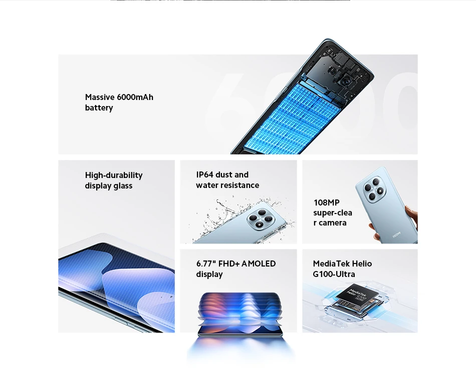 【World Premiere】Global Version Xiaomi Redmi Note 15 MTK Helio G100-Ultra Smartphone 6.77" AMOLED display 108MP camera 6000mAh