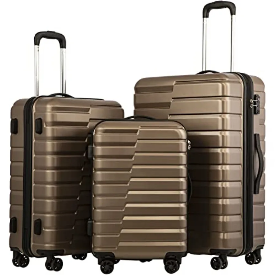 

Brown 3-Piece Hard Shell Luggage Set with Spinner Wheels Expandable Large Checked Luggage Lightweight Rolling Carry On TSA Lock