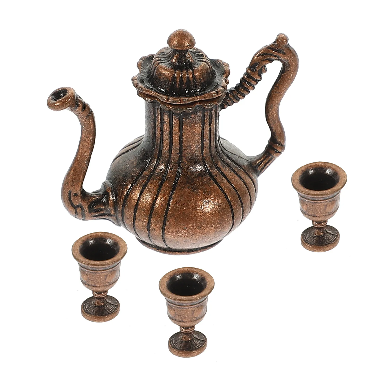 

1Set Miniature Tea Set Color Metal Mini House Decoration Kitchen Accessories Mini Teapot Cup Set for Pretend Play