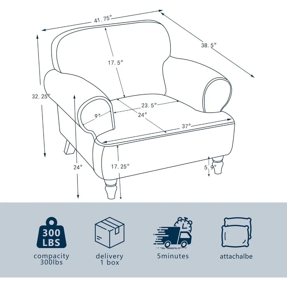 Kursi aksen kain chenille modern besar dengan sandaran tangan lebar & bulat - ideal untuk kamar tidur, ruang tamu, apartemen, ruang belajar