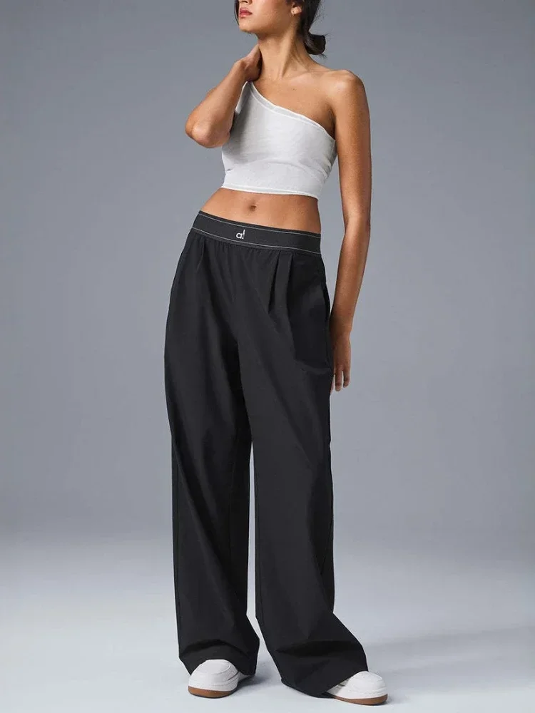 

AL Black Casual Sweatpants 2025 Summer New High Waist Yoga Wide Leg Pants Women Loose Straight Sports Workout Trousers Women