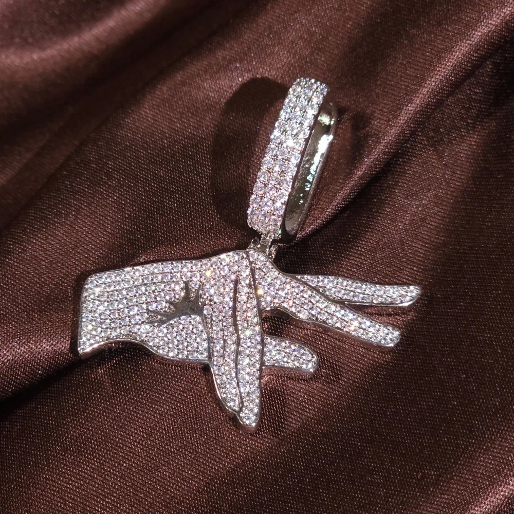 

Peace And Love Gesture Pendant Iced Out Cubic Zirconia Hiphop Chain Cuban Chains Personality Necklace Charm For Men Rapper