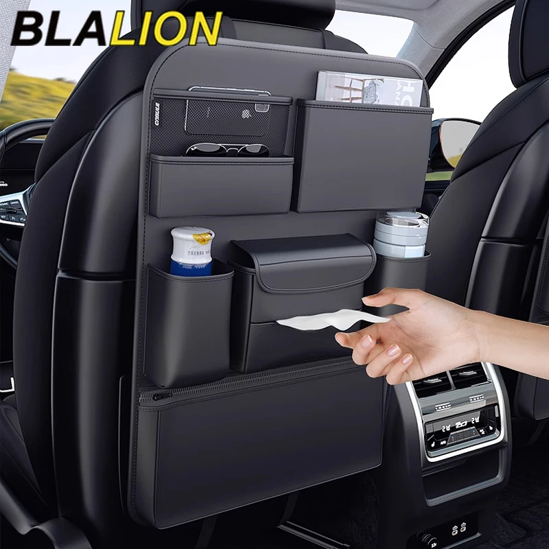 SEAMETAL Car Seat Back Storage Bag Interior Multi-Pockets Organizer Backseat Hanging Bag Storage Rack Anti Kick Pad with Zipper