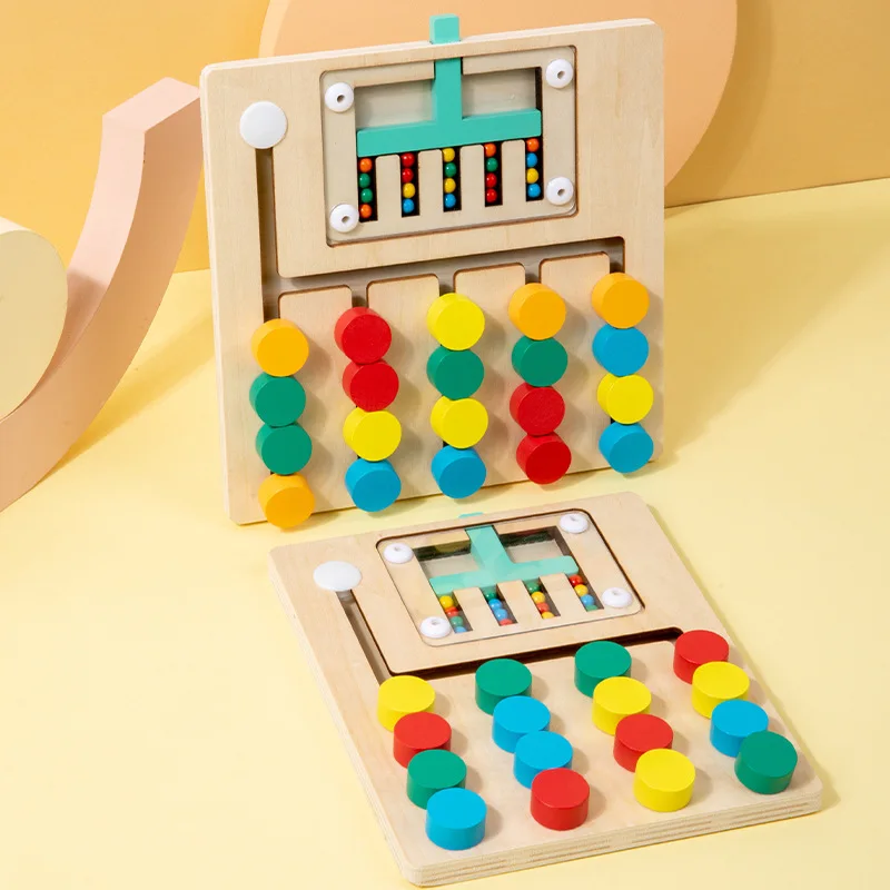 Wooden Montessori Teaching Aid Four Color Ball Maze Game Kids Early Educational Toy Logical Thinking Training Early Learning