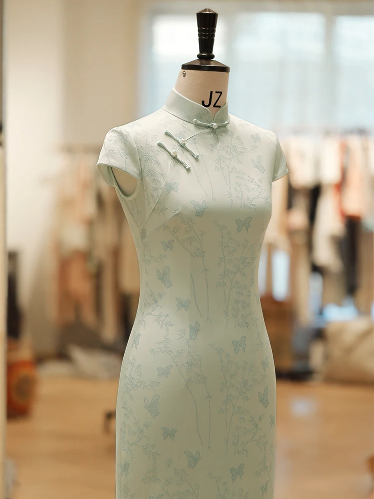 

Новое китайское платье-ципао для молодых девушек, повседневное, в стиле ретро, с длинным рукавом и асимметричным воротником, для возраста 25-35 лет