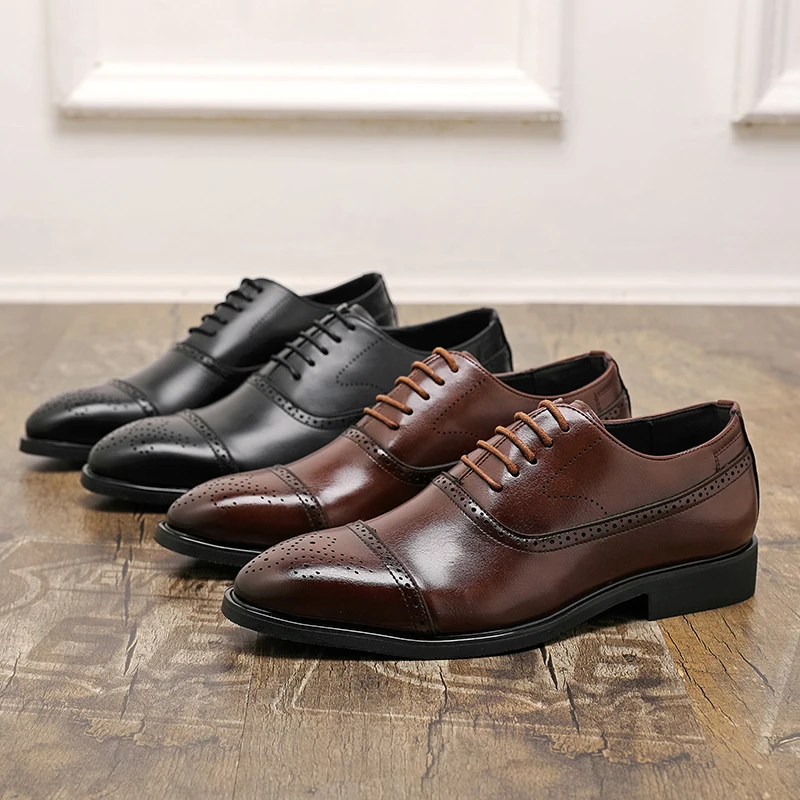 

Size38-48 Vintage Men Business Formal Shoes Men Lace-up Business Office High-quality Brogue Leather Shoes Wedding Banquet Shoes