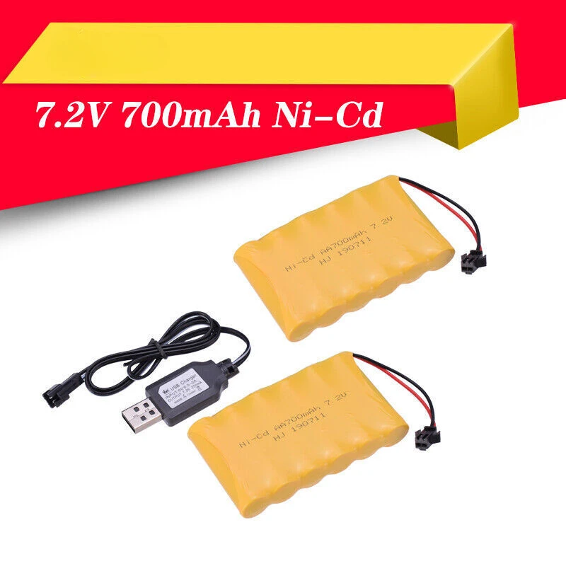 7.2V 700mAh AA NI-CD Battery Rechargeable Battery Pack with USB Charging Cable for Huina 1550 550 RC Excavator