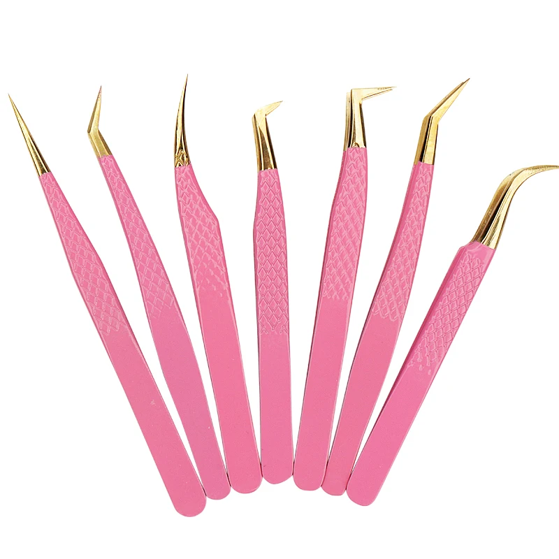 1PC Pink Stainless Steel Eyelash Tweezers Anti-static Non-magnetic Professional Pincet 3D Lashes Extension Tweezer Makeup Tools