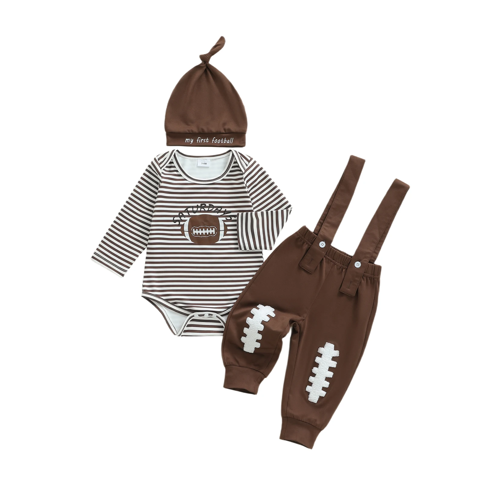 

Наряд для маленьких мальчиков, комбинезон для регби в полоску с длинными рукавами, комбинезон со штанами и шапкой. Одежда для младенцев.