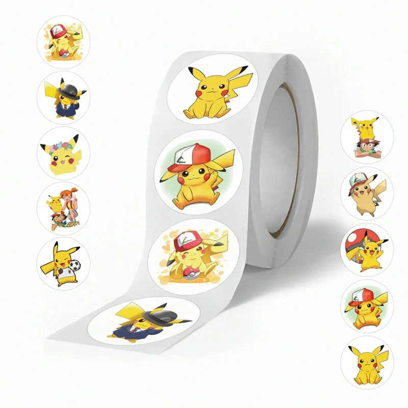 500 Sheets/Roll Pokemon Pikachu Stickers Anime Cartoon Tape Roll Hand Account DIY Decoration Notebook Mobile Stationery Stickers